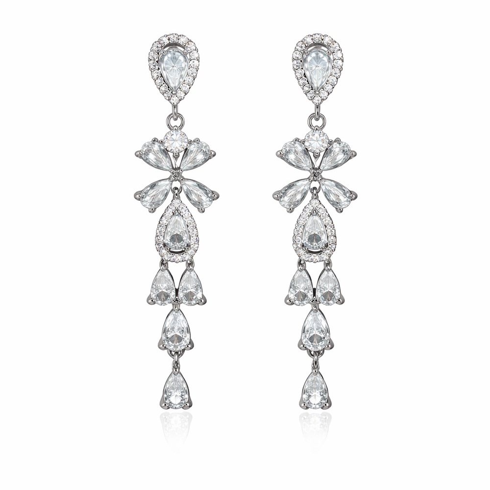 18Kt Gold Plated Bridal Drop Earrings With Cubic Zirconia